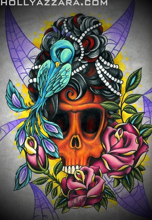 Tattoos - Skull With Peacock - 36168